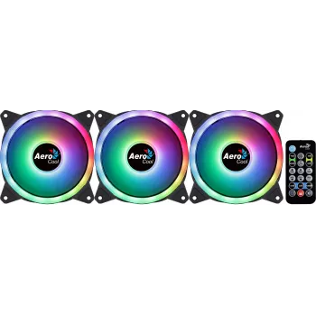 Kit Aerocool DUO12PRO 3 ventoinhas 12 cm ARGB LED anel duplo antivibração 6 pinos, preto