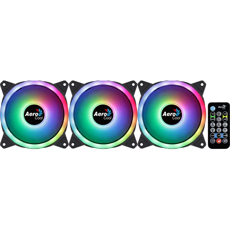 Kit Aerocool DUO12PRO 3 ventoinhas 12 cm ARGB LED anel duplo antivibração 6 pinos, preto