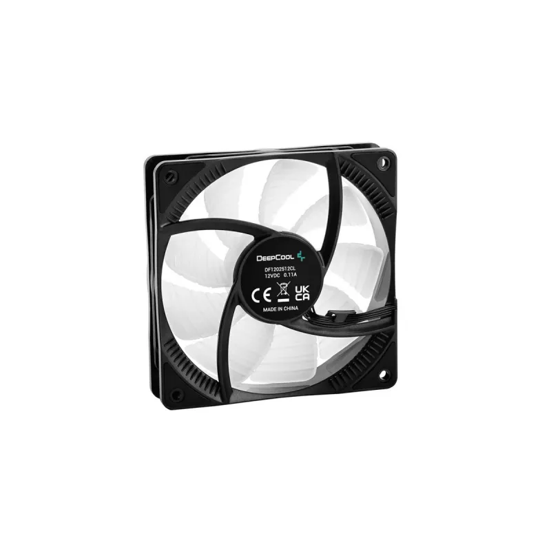 Ventoinha para caixa de 120 mm DeepCool RF120 — branco/preto, 120×25 mm, PWM de 4 pinos, LED RGB, rolamento hidráulico
