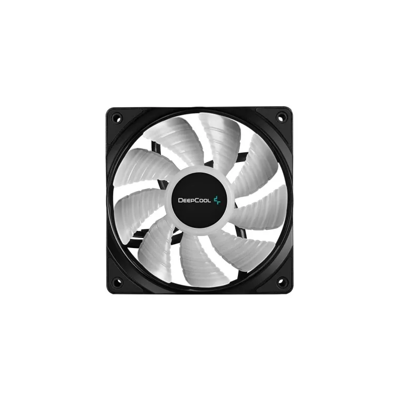 Ventoinha para caixa de 120 mm DeepCool RF120 — branco/preto, 120×25 mm, PWM de 4 pinos, LED RGB, rolamento hidráulico