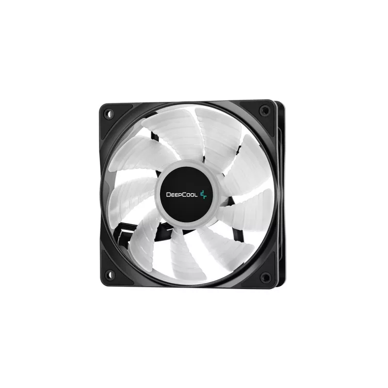 Ventoinha para caixa de 120 mm DeepCool RF120 — branco/preto, 120×25 mm, PWM de 4 pinos, LED RGB, rolamento hidráulico