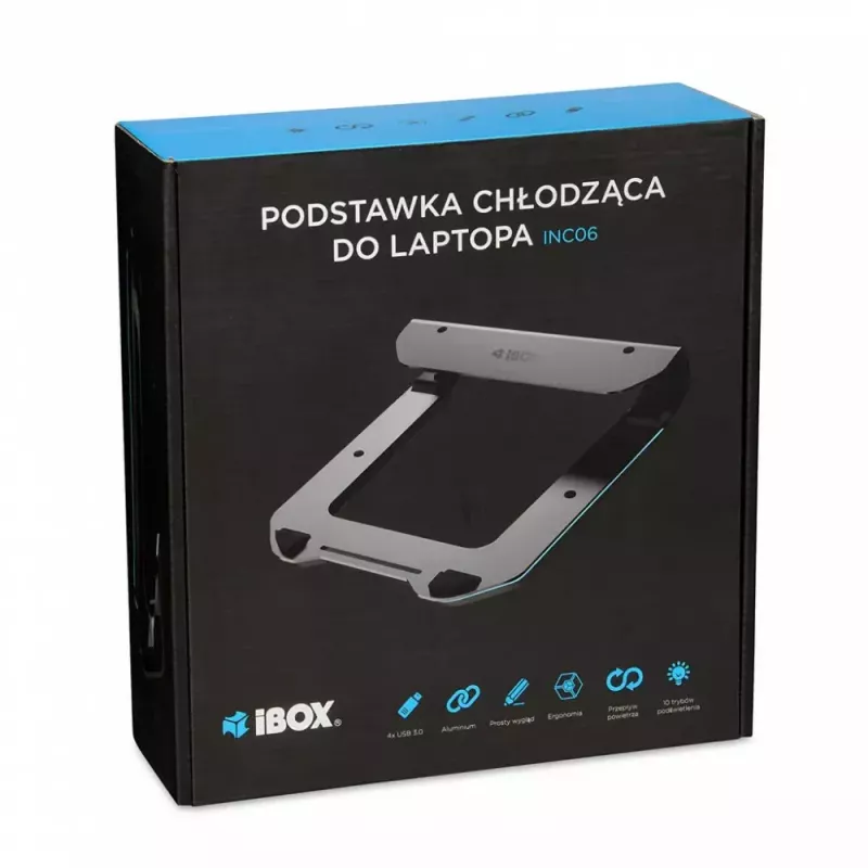 Suporte de arrefecimento para portátil IBOX NC06 até 17,3 polegadas – alumínio, altura ajustável, 4 portas USB, ventoinhas silenciosas