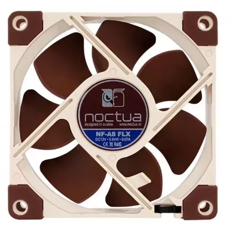 Noctua NF-A8 FLX ventoinha para caixa de 80 mm, 3 pinos, 12 V, 2000/1650/1200 RPM, SSO2, bege/castanho