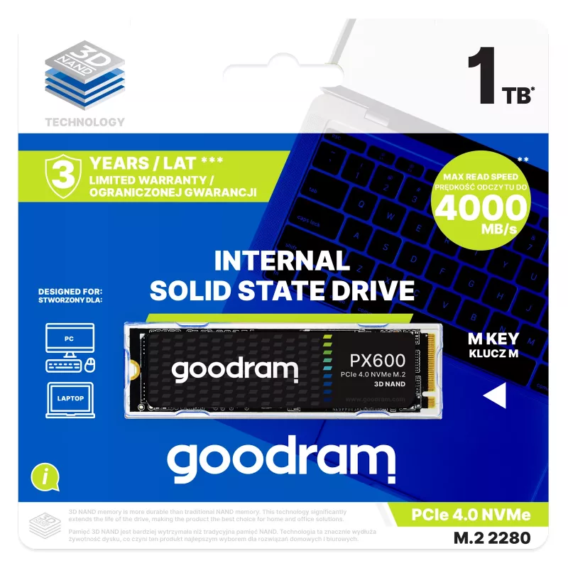 Disco sólido interno Goodram SSDPR-PX600-1K0-80 1 TB M.2 PCI Express 4.0 NVMe 3D NAND