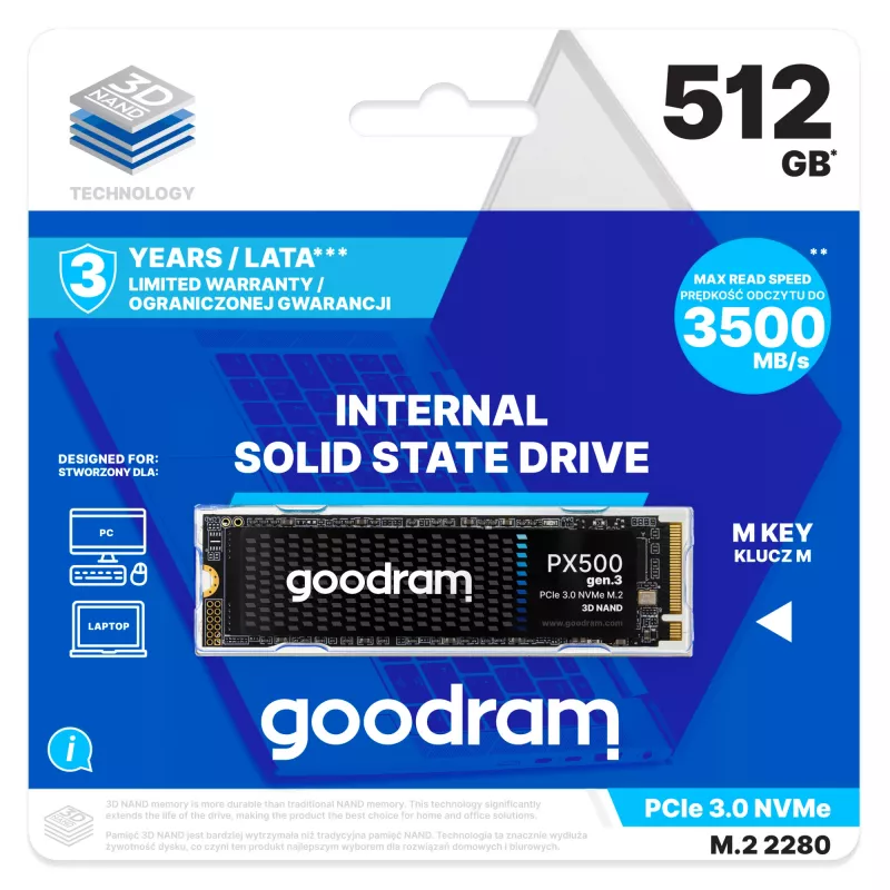 Disco sólido interno Goodram PX500 GEN.3 SSDPR-PX500-512-80-G3 512 GB M.2 PCI Express 3.0 NVMe 3D NAND