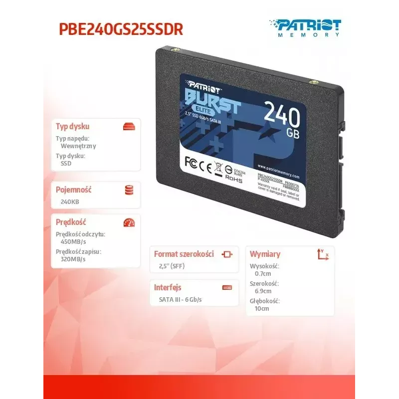 SSD Patriot Memory Burst Elite 240GB PATRIOT Burst Elite 450/320MBs