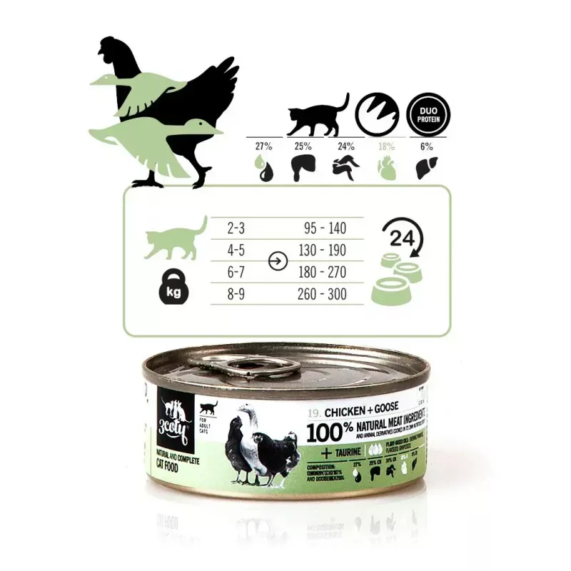 Alimento húmido para gatos 3coty Frango com ganso 80 g saco, alimento completo para gatos adultos, 19% proteína, 12% gordura, sem cereais