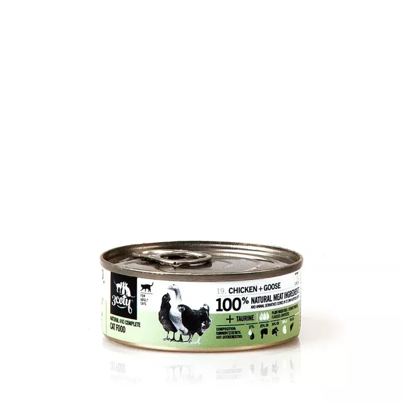Alimento húmido para gatos 3coty Frango com ganso 80 g saco, alimento completo para gatos adultos, 19% proteína, 12% gordura, sem cereais