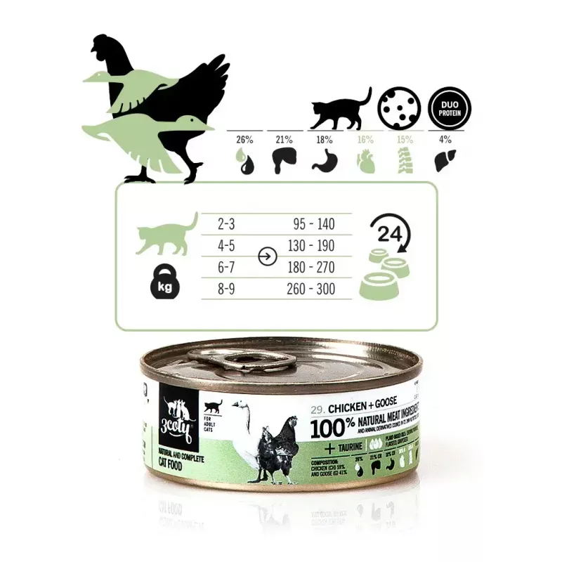3Coty comida húmida para gatos adultos com frango e ganso, 80 g