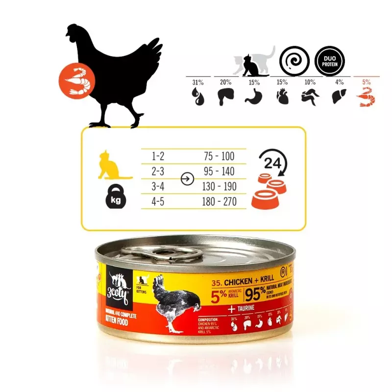 Alimento húmido para gatos 3coty Frango com krill para gatinhos, 80 g, alimento completo, sem açúcar, sem glúten e sem soja