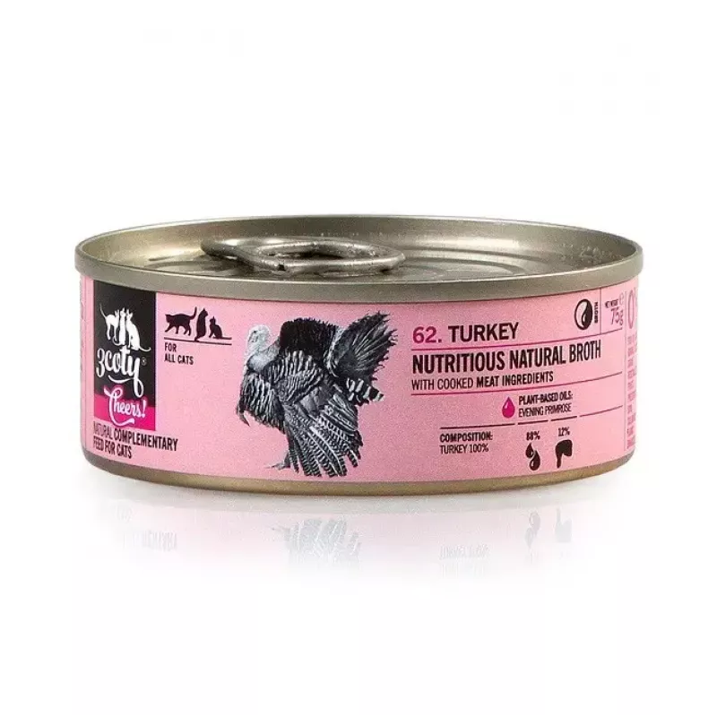 Alimento húmido para gatos 3coty Turkey Cheers 75 g — gatos adultos, dose individual complementar, 80% humidade, 6% proteína