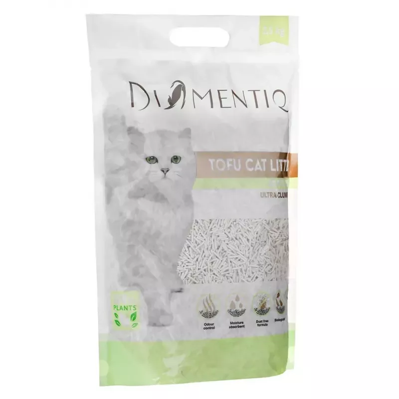 Areia para gatos de tofu aglomerante DIAMENTIQ Matcha Ultra, fibra de ervilha, sem pó, 2,5 kg