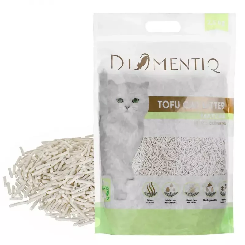 Areia para gatos de tofu aglomerante DIAMENTIQ Matcha Ultra, fibra de ervilha, sem pó, 2,5 kg