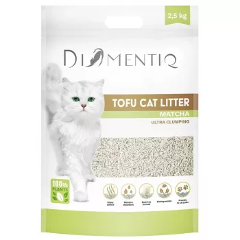 Areia para gatos de tofu aglomerante DIAMENTIQ Matcha Ultra, fibra de ervilha, sem pó, 2,5 kg
