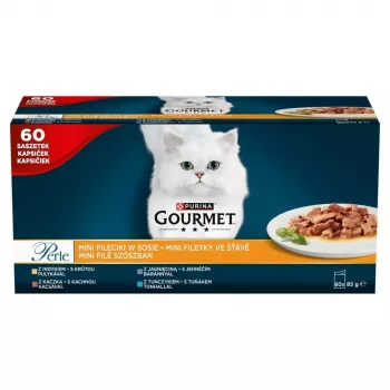 Alimento húmido para gatos Purina Nestlé GOURMET Perle mini filetes em molho, saqueta 60 x 85 g, gatos adultos, 80% humidade