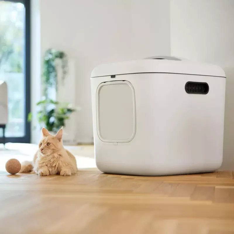 Caixa de areia para gatos rotho Biala XL — caixa de areia grande em plástico, branco, 499×614×576 mm, filtro de carvão, orifício de suspensão