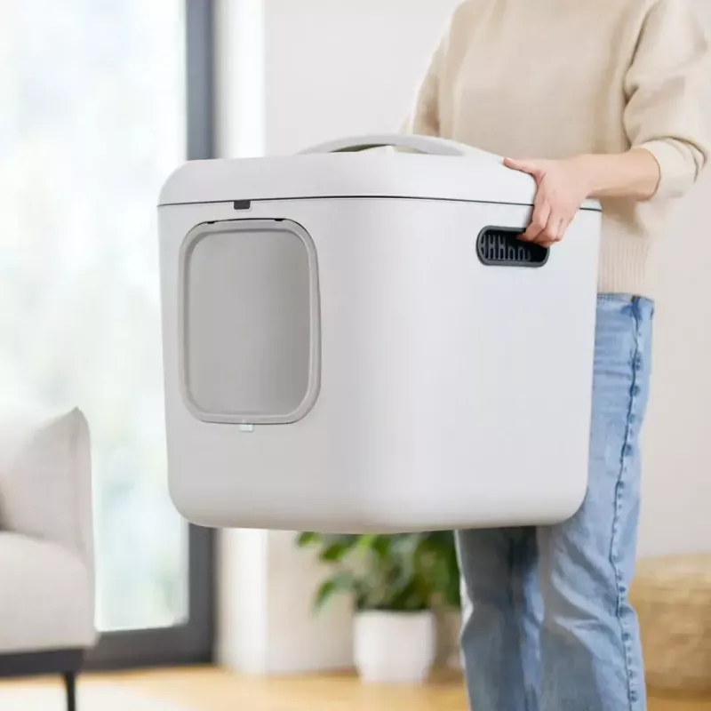 Caixa de areia para gatos rotho Biala XL — caixa de areia grande em plástico, branco, 499×614×576 mm, filtro de carvão, orifício de suspensão