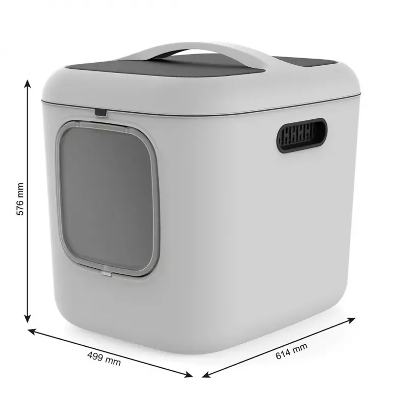 Caixa de areia para gatos rotho Biala XL — caixa de areia grande em plástico, branco, 499×614×576 mm, filtro de carvão, orifício de suspensão