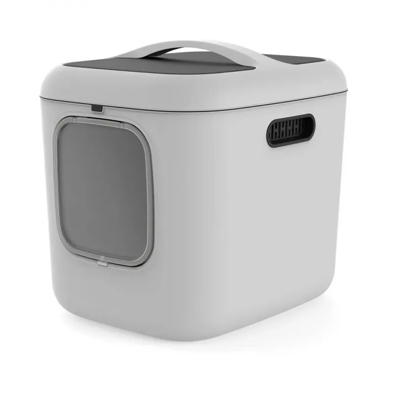 Caixa de areia para gatos rotho Biala XL — caixa de areia grande em plástico, branco, 499×614×576 mm, filtro de carvão, orifício de suspensão