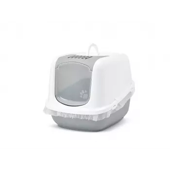 Caixa de areia para gatos com tampa Savic Nestor Jumbo cinzento branco 665×485×465 mm, plástico, altura 465 mm