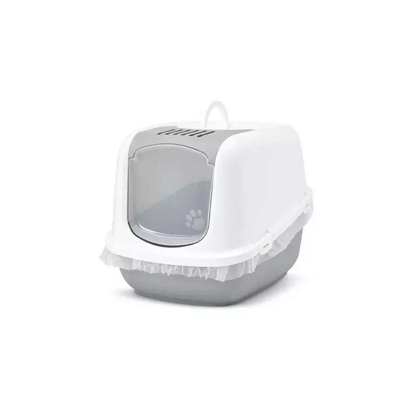 Savic Nestor Jumbo caixa de areia fechada para gatos, 66,5 x 48,5 x 46,5 cm, branco-cinzento