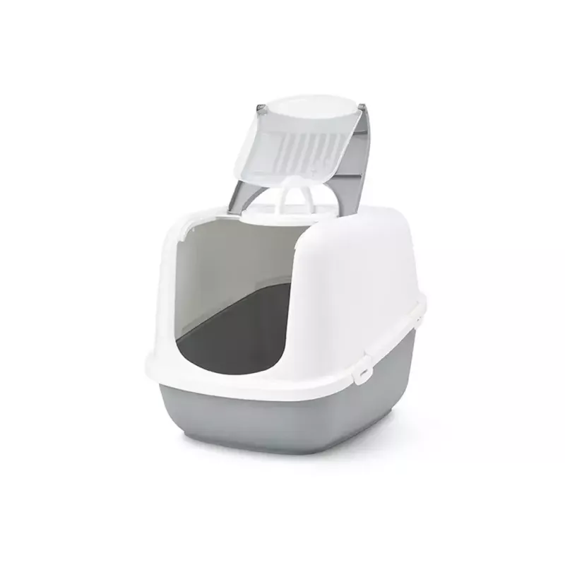 Savic Nestor Jumbo caixa de areia fechada para gatos, 66,5 x 48,5 x 46,5 cm, branco-cinzento