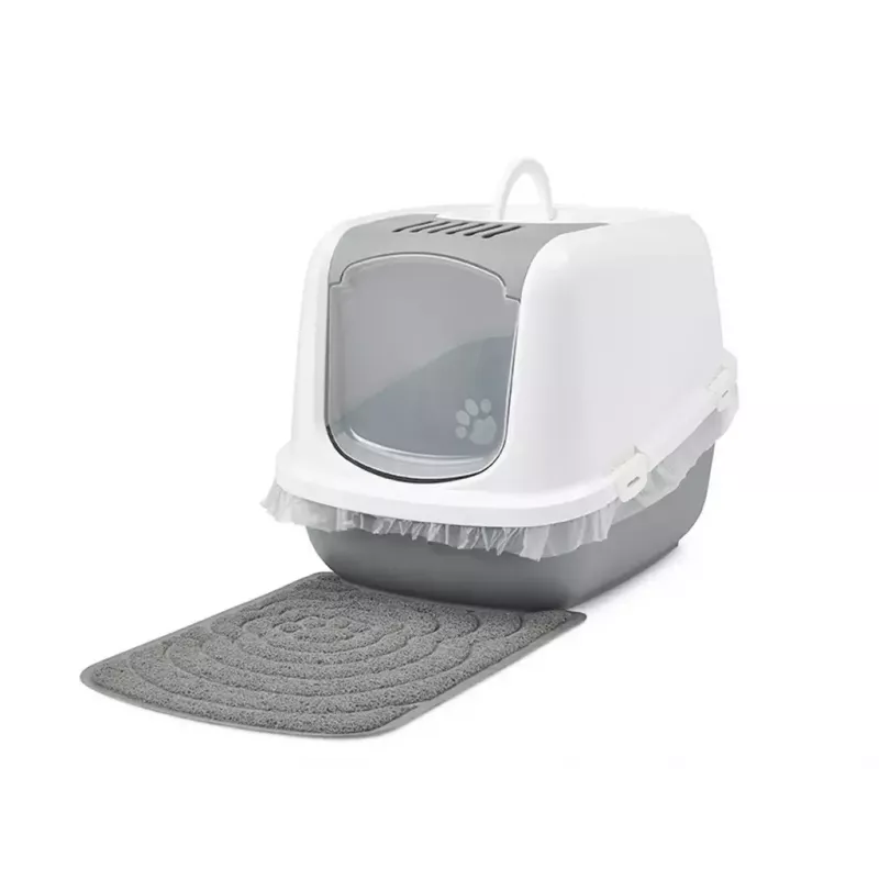 Savic Nestor Jumbo caixa de areia fechada para gatos, 66,5 x 48,5 x 46,5 cm, branco-cinzento