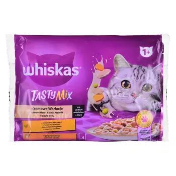 Alimento húmido para gatos Whiskas 85 g saco, gatos adultos, 4 x 85 g, sabor frango/borrego