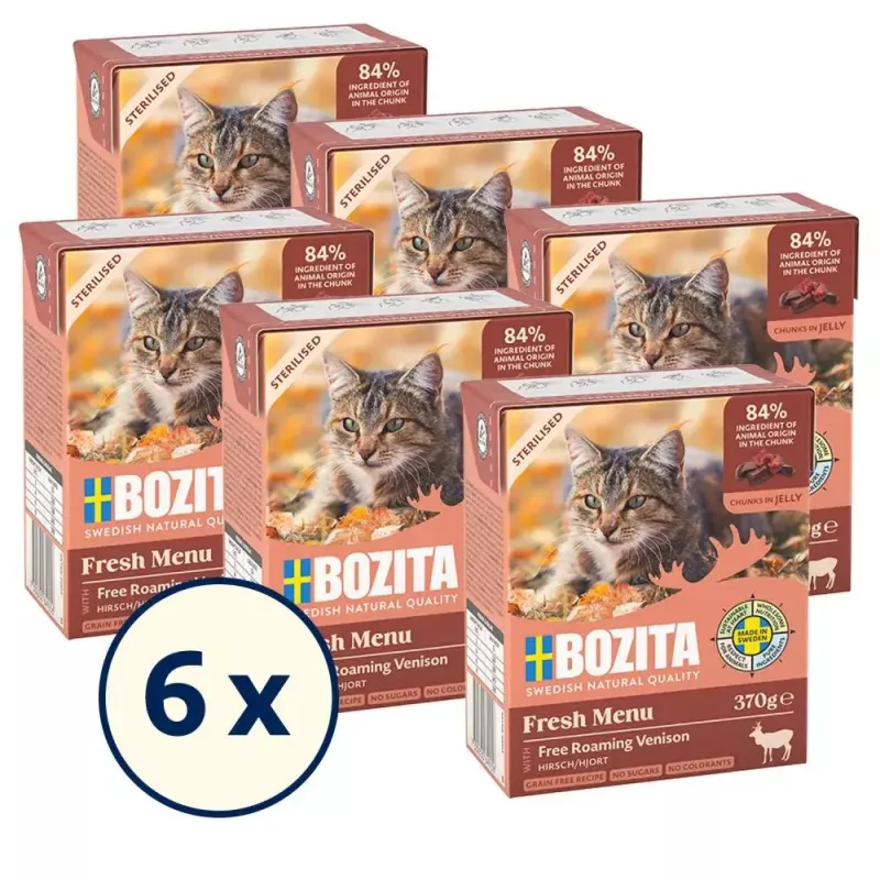 Comida húmida para gatos BOZITA Fresh Menu 370 g para gatos adultos, sabor a veado, sem soja, sem glúten