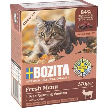 Comida húmida para gatos BOZITA Fresh Menu 370 g para gatos adultos, sabor a veado, sem soja, sem glúten