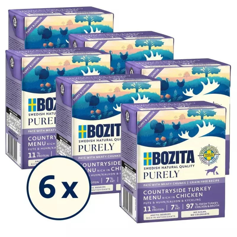 Bozita Purely Paté Duoprotein Junior comida húmida para cães com frango e peru, 370 g