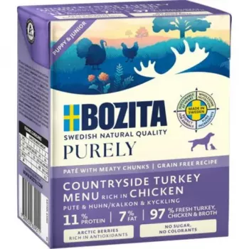 Comida húmida para cães BOZITA Purely frango & peru Adult 370 g, sem cereais e sem soja, 78 % humidade