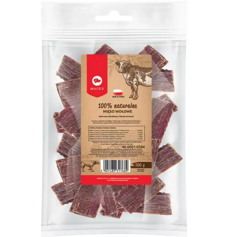 MACED 100% Nature snack de carne de vaca para cães, 500 g