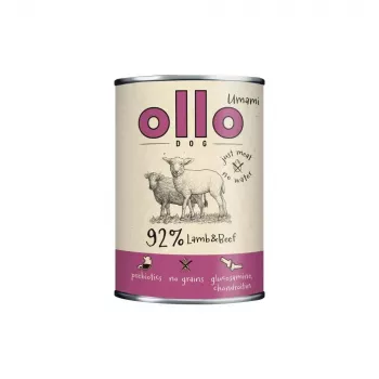Comida húmida para cães OLLO Umami Borrego e vaca 850 g — adulto, sem cereais, sem glúten e sem soja
