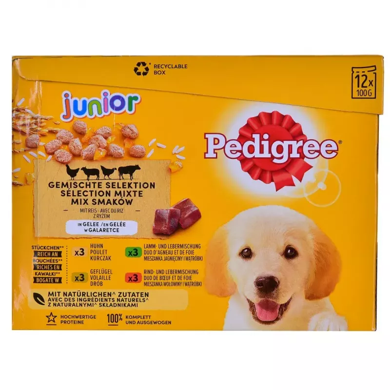 Pedigree Junior Selection Mix comida húmida para cães, 12 x 100 g