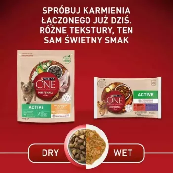 Ração húmida para cães Purina Nestlé One Mini/Small Active Beef 85 g — ração húmida para raças pequenas adultas, 76,4 % humidade, 12,5 % proteína