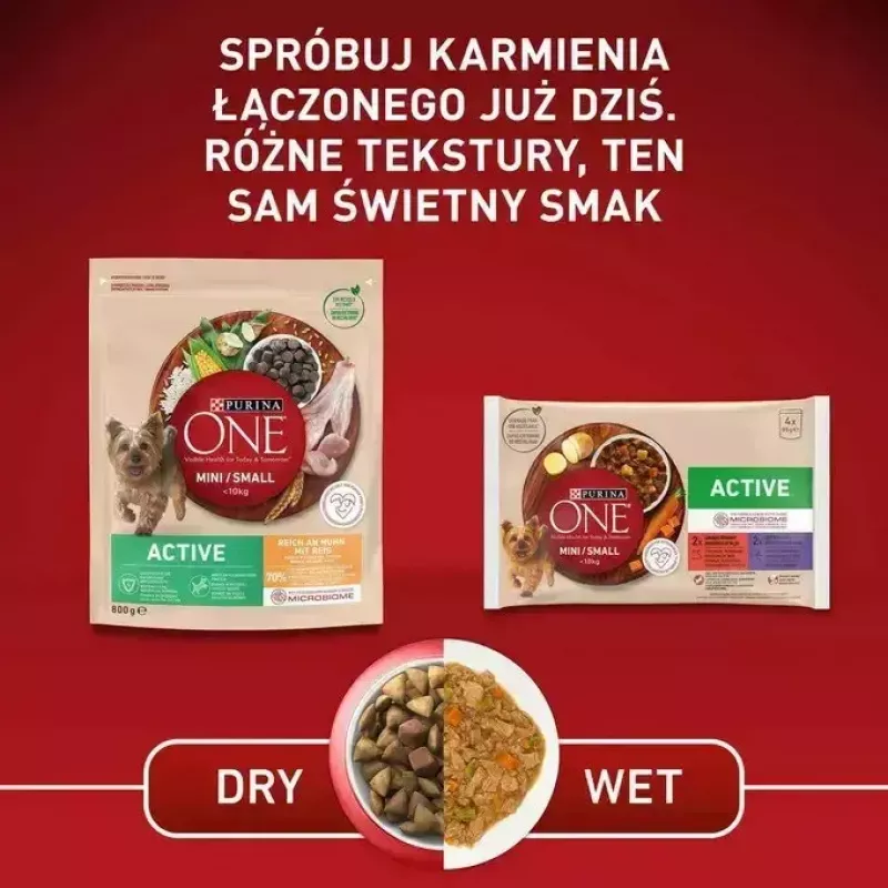 Purina One Mini/Small Active alimento húmido para cães com vaca, 85 g