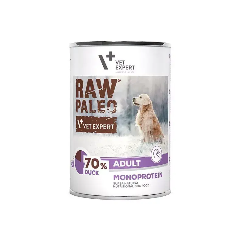 VETEXPERT RAW PALEO Adult Monoprotein Duck 400 g comida húmida para cães, sem glúten, sem soja, para alergias alimentares