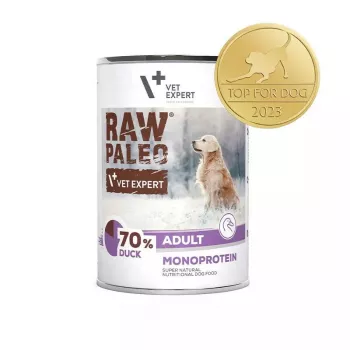 VETEXPERT RAW PALEO Adult Monoprotein Duck 400 g comida húmida para cães, sem glúten, sem soja, para alergias alimentares