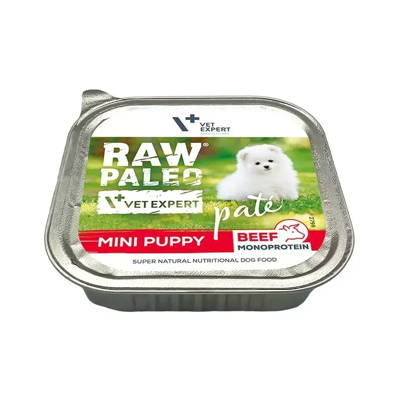 Comida húmida para cachorros VETEXPERT RAW PALEO Pâté Mini Beef — lata de 150 g monoproteica de vaca para cachorros de raças pequenas