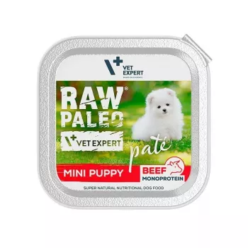 Comida húmida para cachorros VETEXPERT RAW PALEO Pâté Mini Beef — lata de 150 g monoproteica de vaca para cachorros de raças pequenas