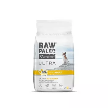 Comida seca para cães VETEXPERT RAW PALEO Ultra Mini Adult Turkey 2 kg – alimento completo para cães adultos de raças pequenas, proteína 24,5 %, gordura 14 %