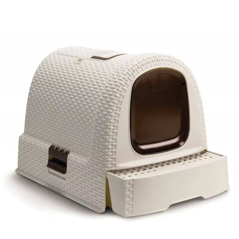 Curver 198849 caixa de areia para gatos com tampa, 51 x 38,5 x 40 cm, creme/castanha