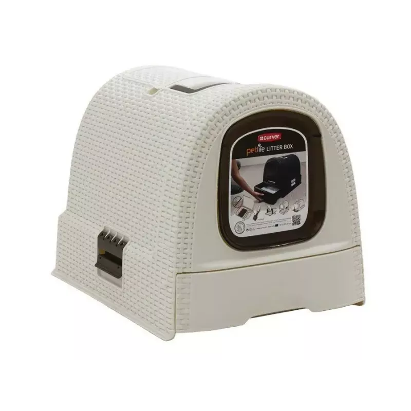 Curver 198849 caixa de areia para gatos com tampa, 51 x 38,5 x 40 cm, creme/castanha