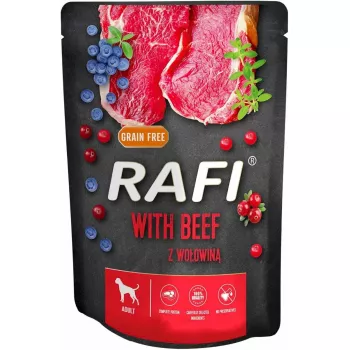 Comida húmida para cães Dolina Noteci Rafi com vaca, alimento completo em lata para cães adultos, 300 g, humidade 78%, proteína 9%, gordura 7%