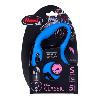 Trella Flexi New Classic S — corda, 5 m, trela individual, azul, carga máx. 12 kg