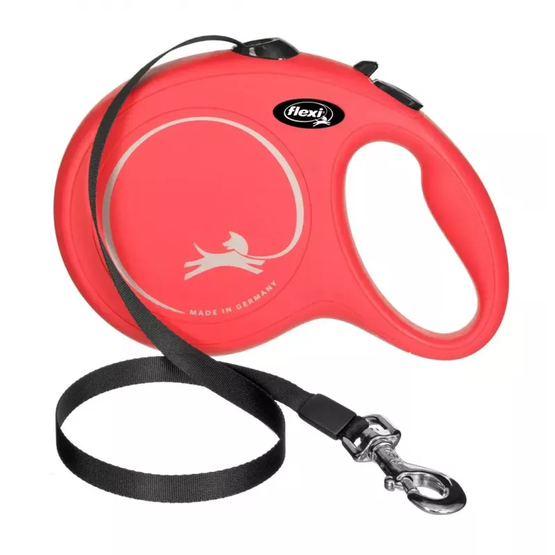 Flexi New Classic L trela extensível para cães, fita de 5 m, até 50 kg, vermelha