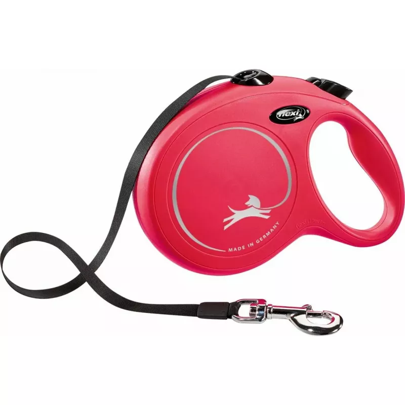 Flexi New Classic L trela extensível para cães, fita de 8 m, até 50 kg, vermelha
