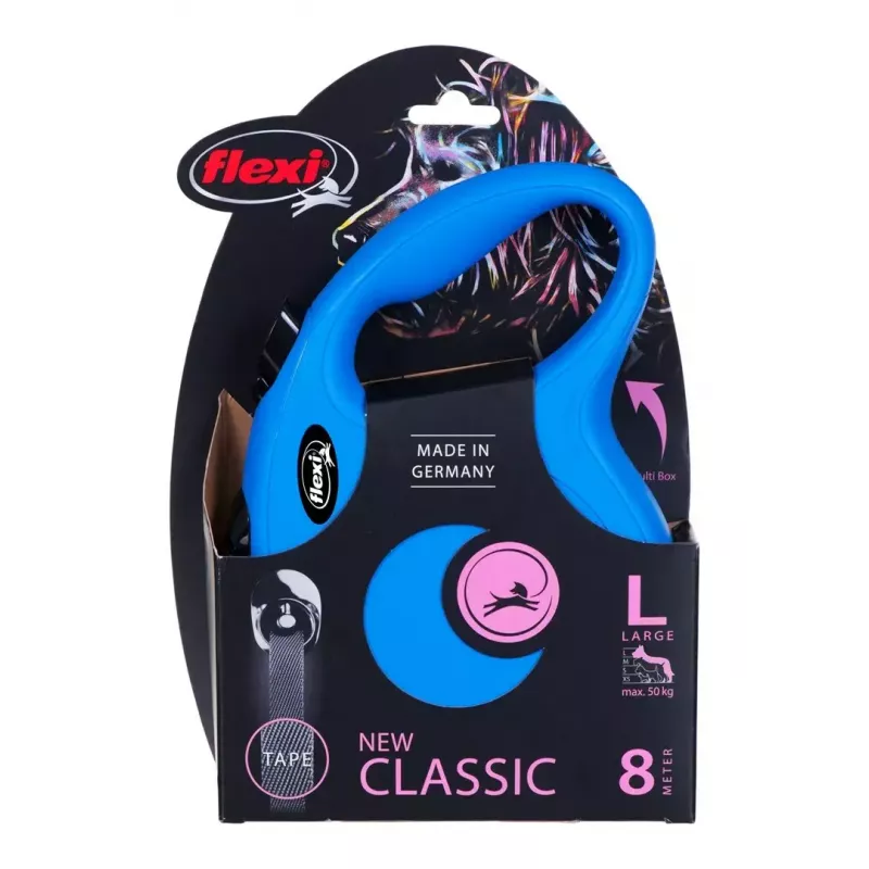 Trella Flexi New Classic 8 m — trela de corda Flexi 8 m, azul, L, carga máx. 50 kg