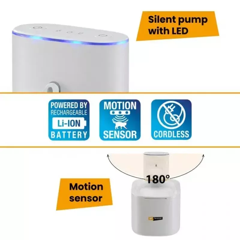Fonte para animais FERPLAST ASTRA 3L com sensor de movimento — 3 l tecnopolímero, alimentação por pilha/DC, filtração em 3 fases